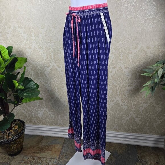 S R Size Small Casual Pull On Pants Blue White Pink Elastic Waist Pockets - Picture 7 of 13